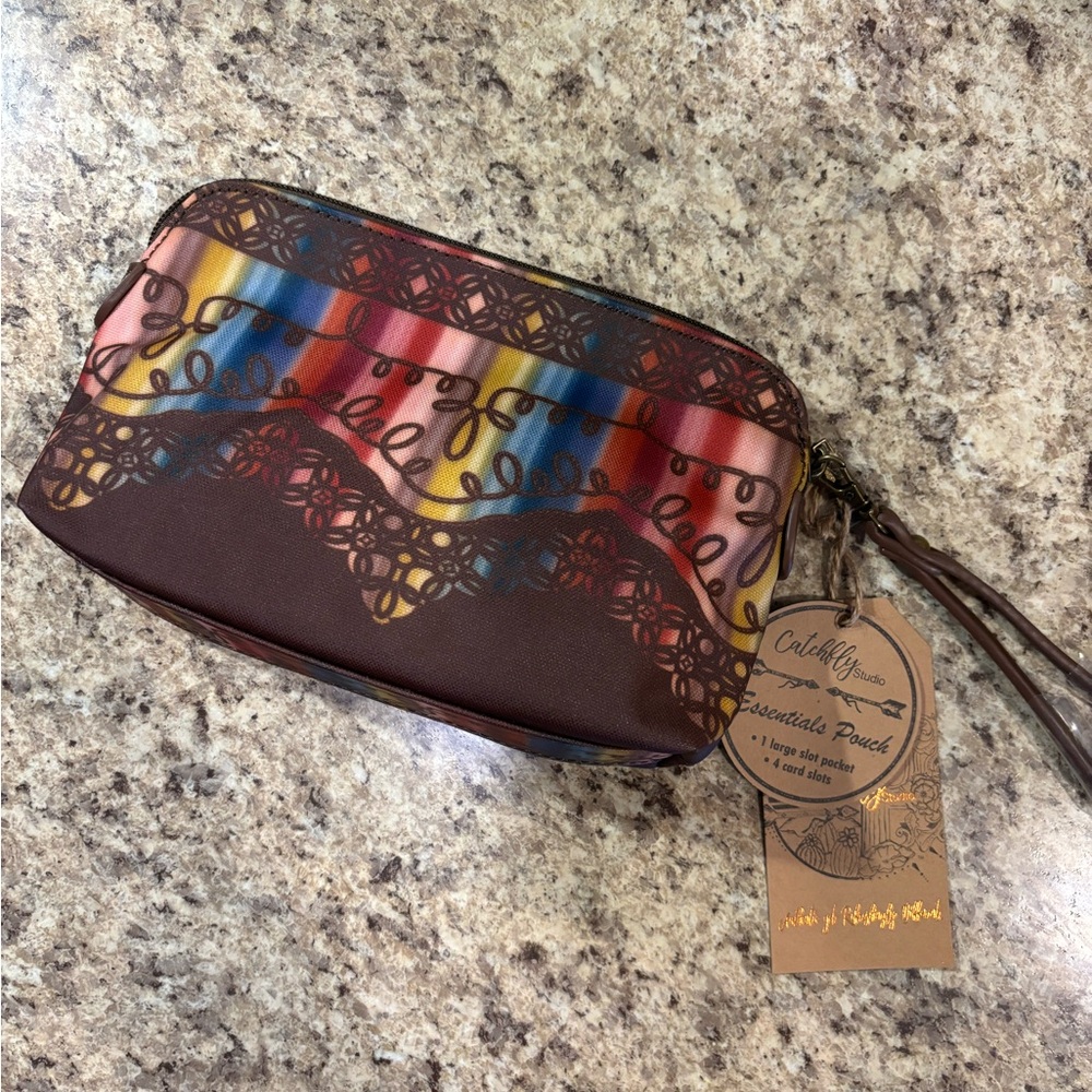 Catchfly Studio Cosmetic Bag with Vibrant Stripes and Zipper Closure